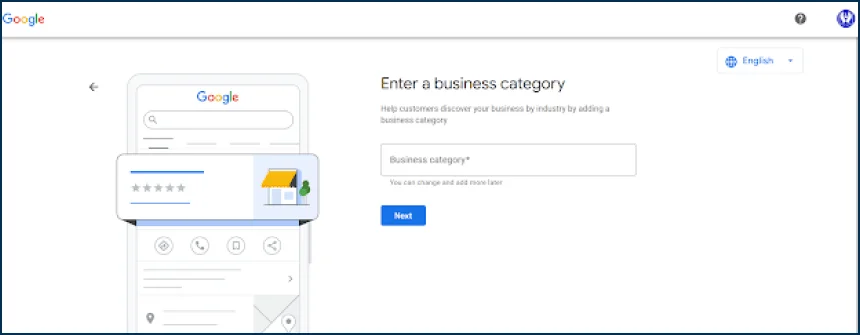 6th step of creating GMB profile- adding the business category