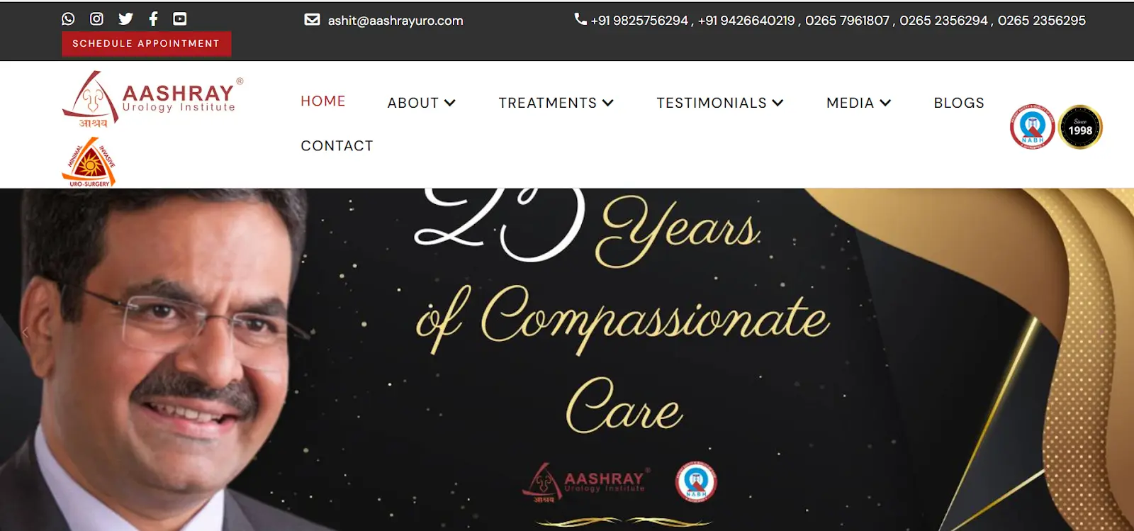 Banner image of website showing treatments section