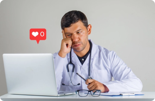 Doctor worrying about his social media profile with zero likes