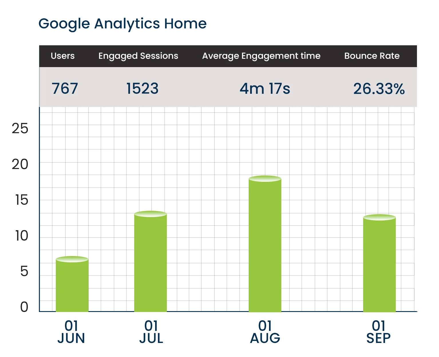 Graphical representation of the improvement in the online prescence of project