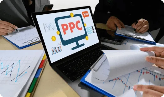 A laptop screen showing PPC services