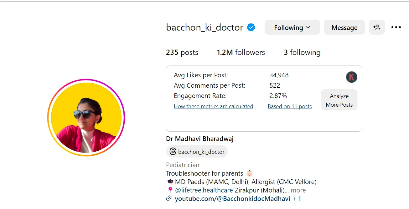 social media profile of paediatrician