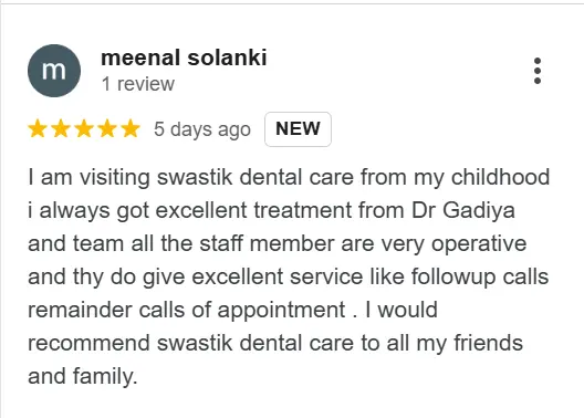 a 5-star review for Swastik dental clinic