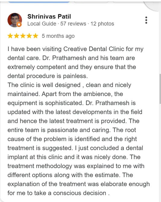 a 5-star review for dental clinic- creative dental clinic