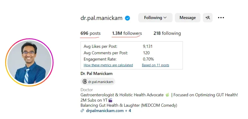 instagram profile of- Dr.Pal.Manickam