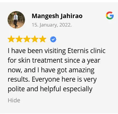 testimonial for Eternis Skin Hair Clinic