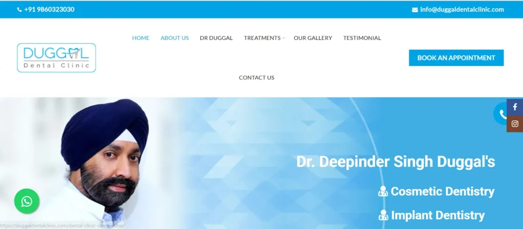 Duggal Dental Clinic website banner image