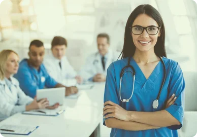 a doctor with her team