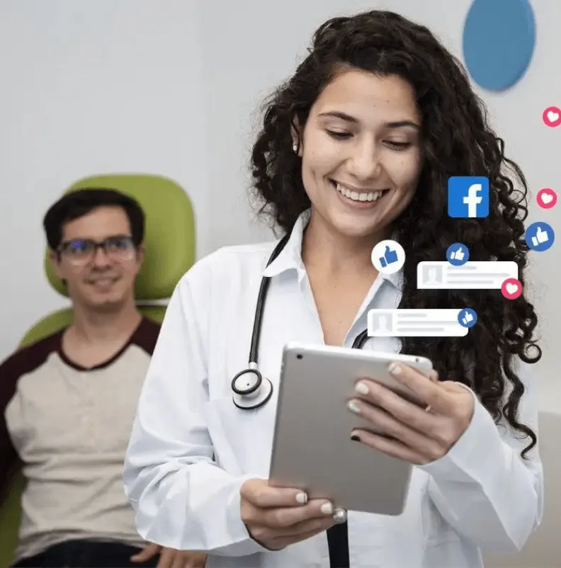 a female doctor checking social media- likes-comments-messages