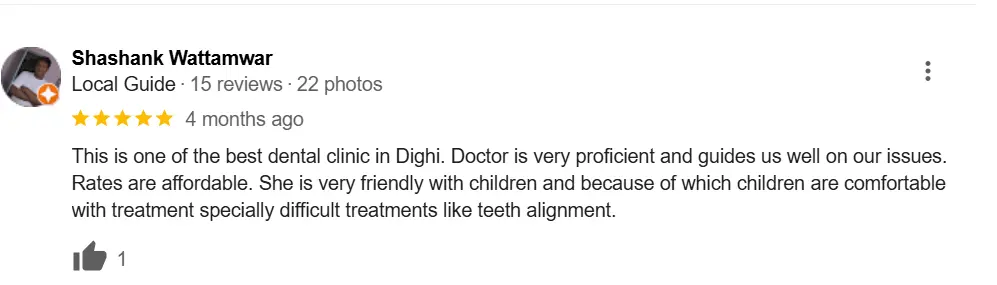 a pateint review for Vishesh Dental Care and Implant Center