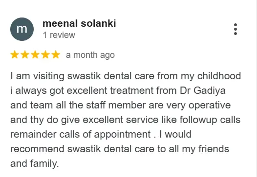 a patient review for Swastik Dental Care