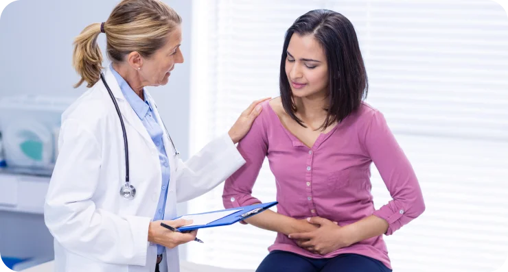 a patient with stomach ache with doctor