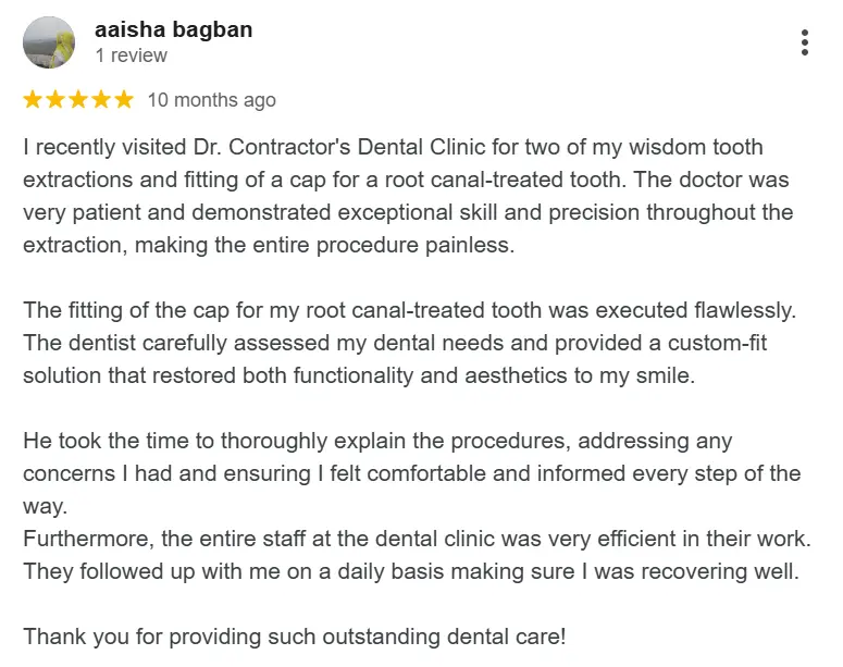 patient review Dr. Contractors Dental Care