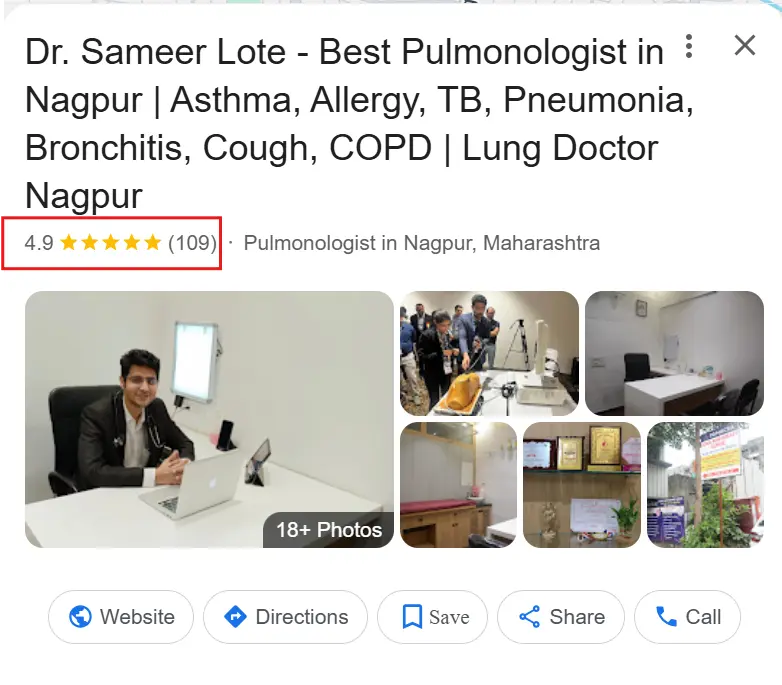 A Google Business Profile image of Dr. Sameer Lote with a 4.9-star rating and clinic details
