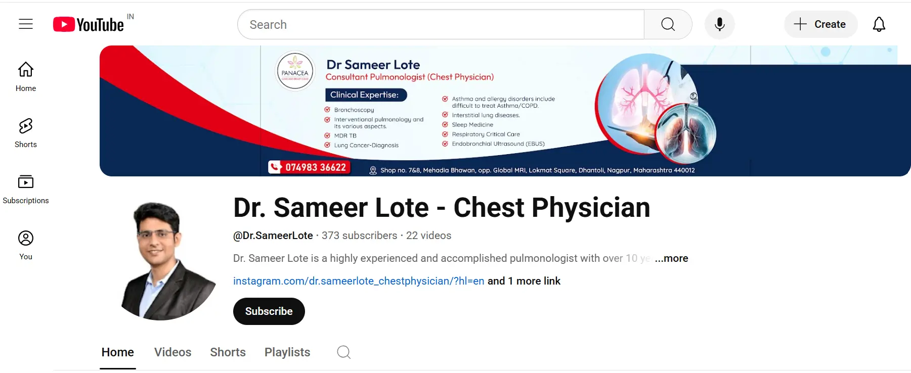 Dr. Sameer Lote_s YouTube channel banner showcasing his clinical expertise and contact details