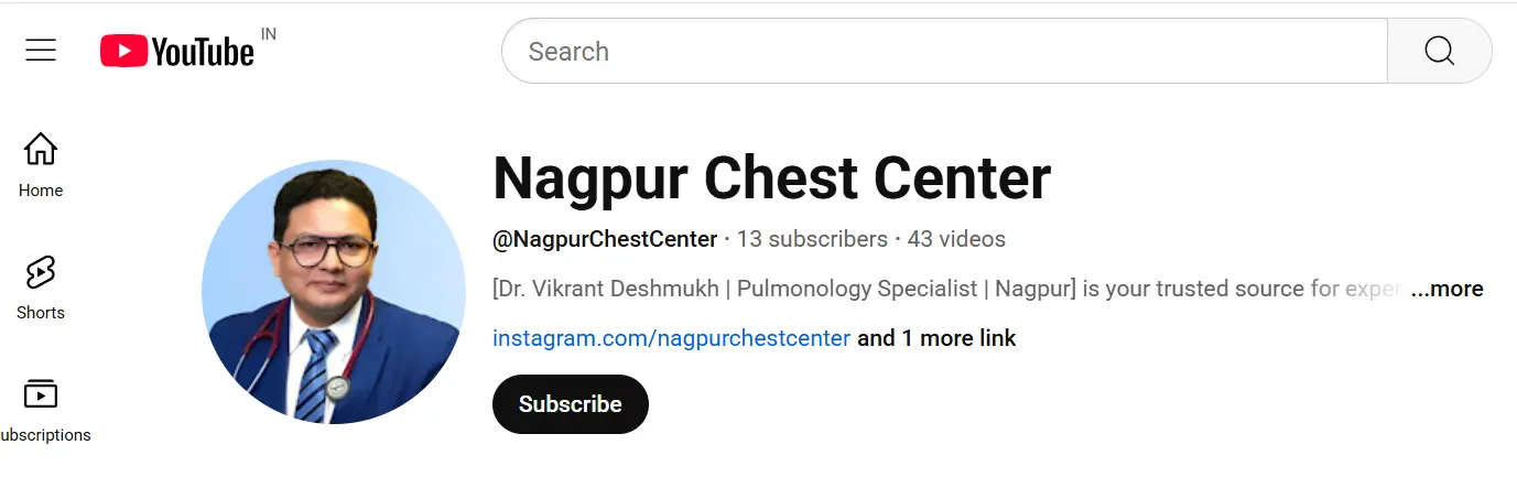 Nagpur Chest Center_s YouTube channel featuring Dr. Vikrant Deshmukh and his expert pulmonary services