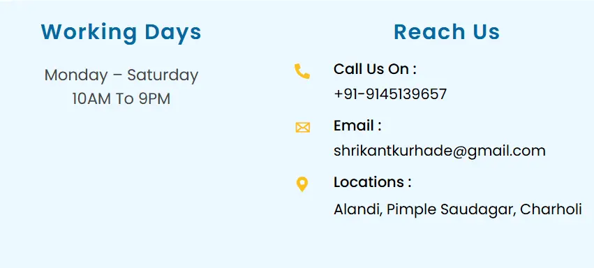 Contact details with working days and locations