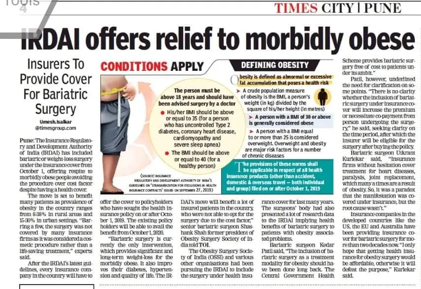 Newspaper clipping on bariatric surgery insurance