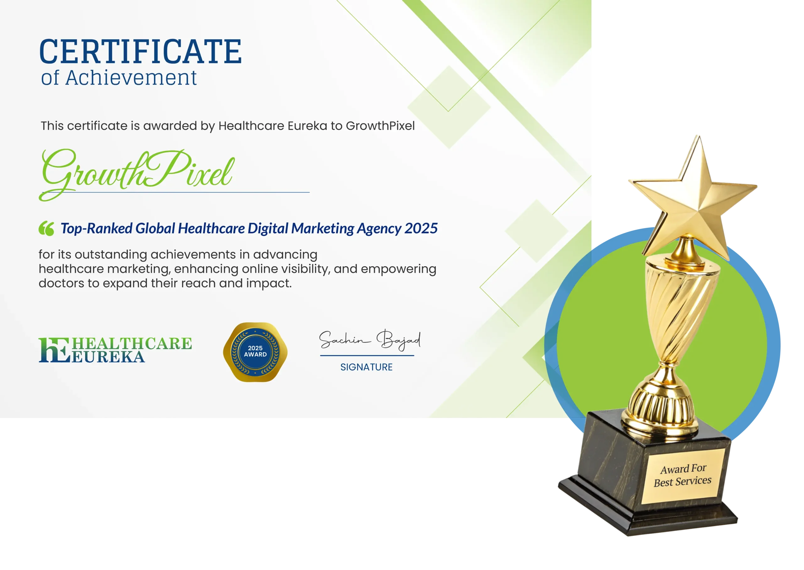 Certificate awarded to GrowthPixel by Healthcare Eureka for being the Top Ranked Global Healthcare Digital Marketing Agency 2025 1 scaled Certificate awarded to GrowthPixel by Healthcare Eureka for being the Top-Ranked Global Healthcare Digital Marketing Agency 2025