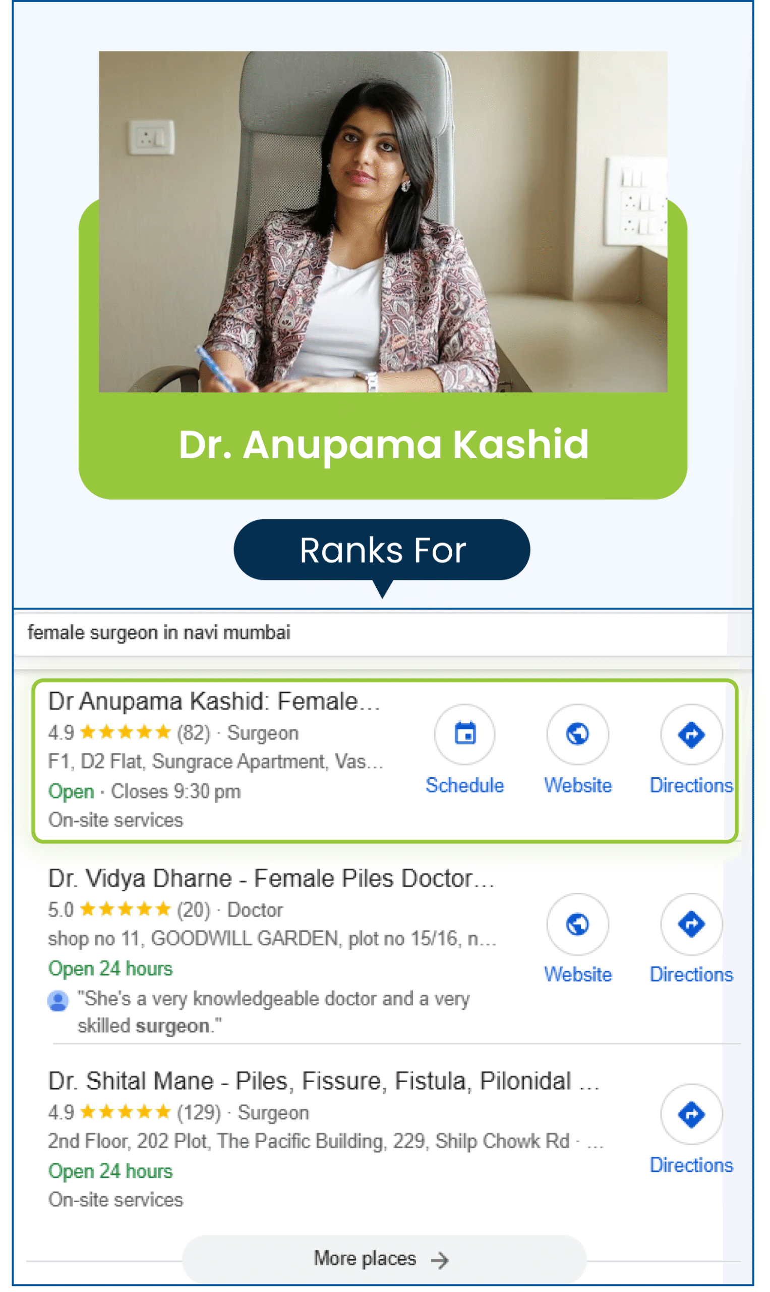 Google Search results showing dr anupama kashid on top