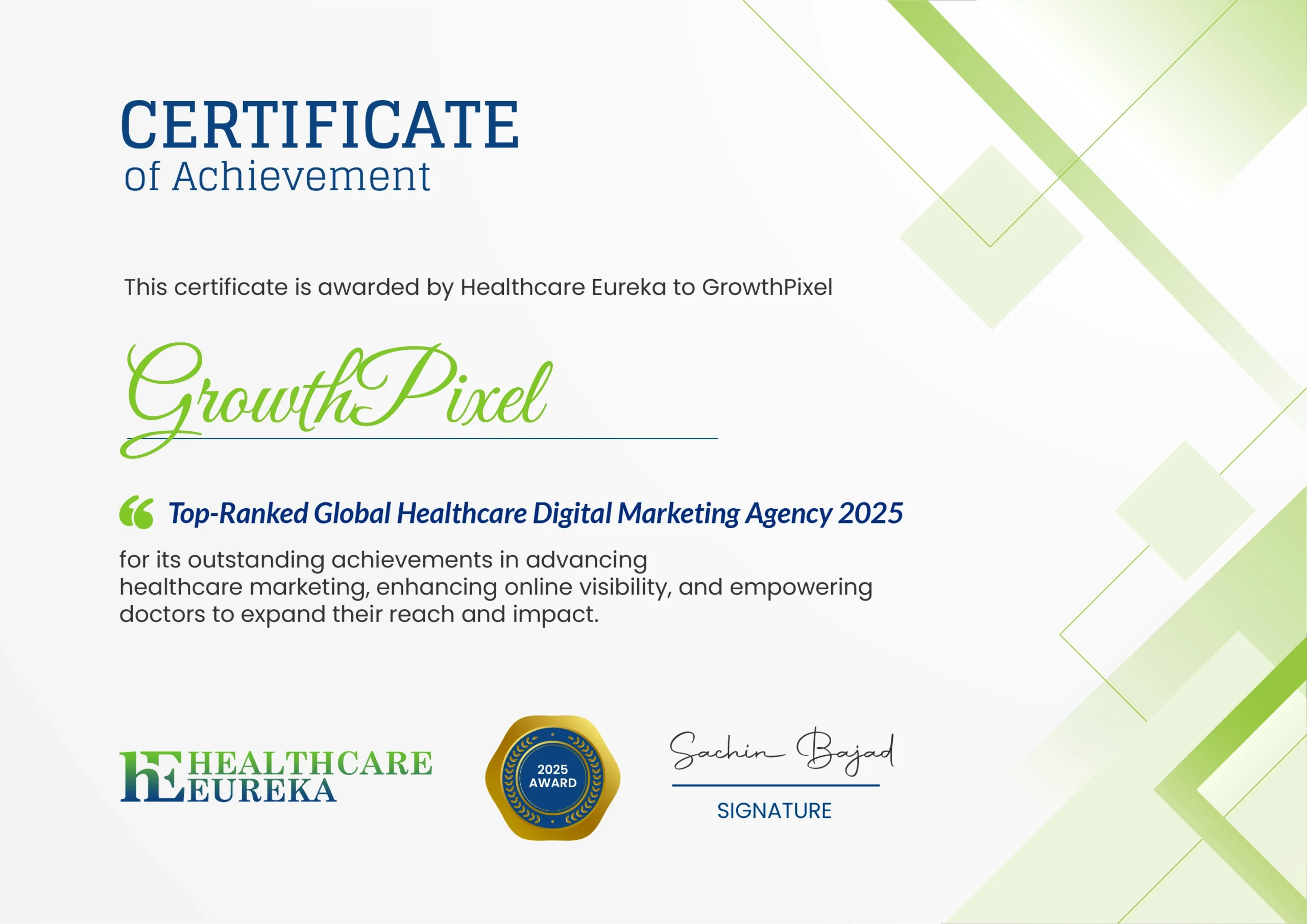 Healthcare Eureka Certificate scaled