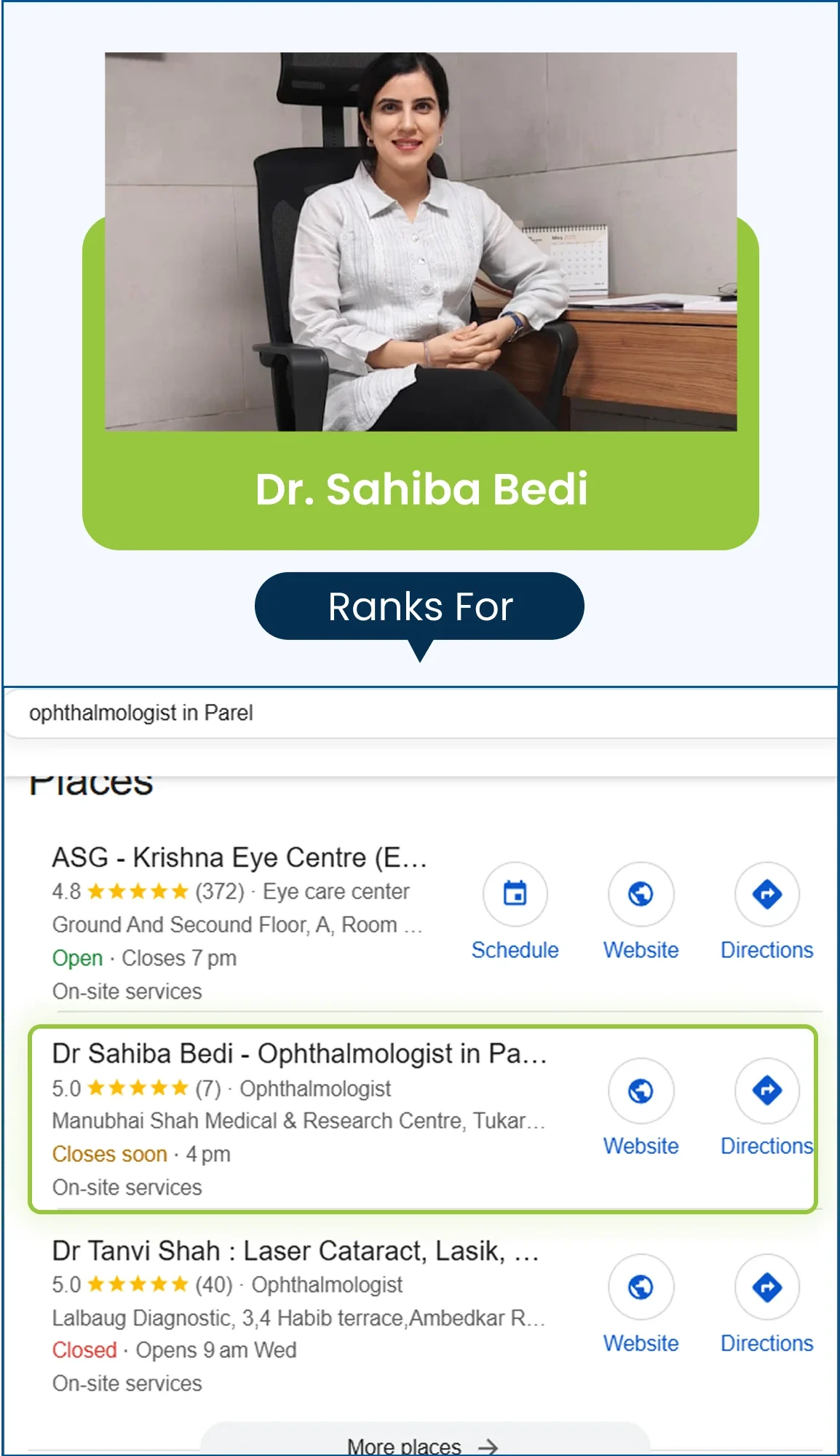 ophthalmologist in parel dr sahiba bedi google ranking 1