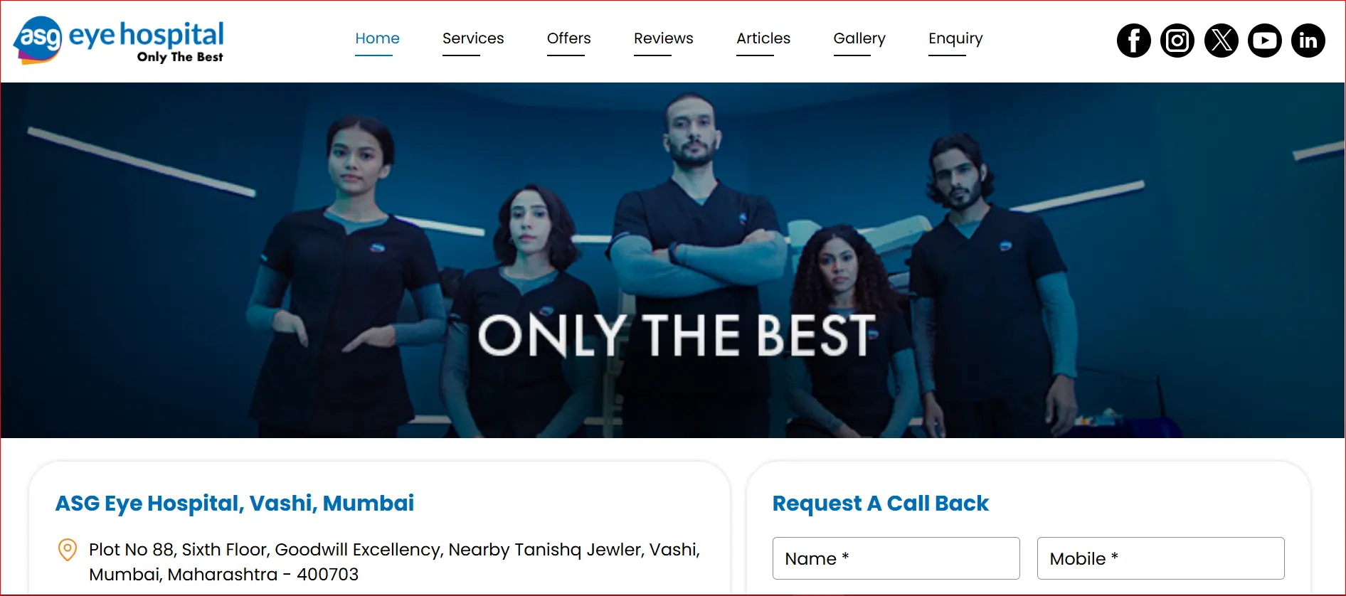 ASG Eye Hospital team in Vashi Mumbai standing in clinic with text Only the Best