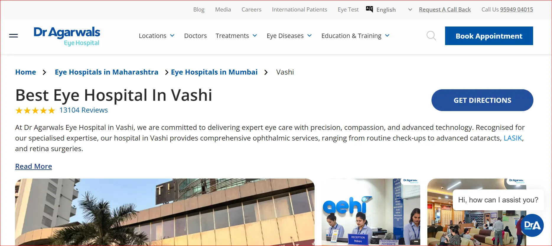 Dr Agarwals Eye Hospital Vashi page showing best eye hospital in Vashi with reviews and hospital information