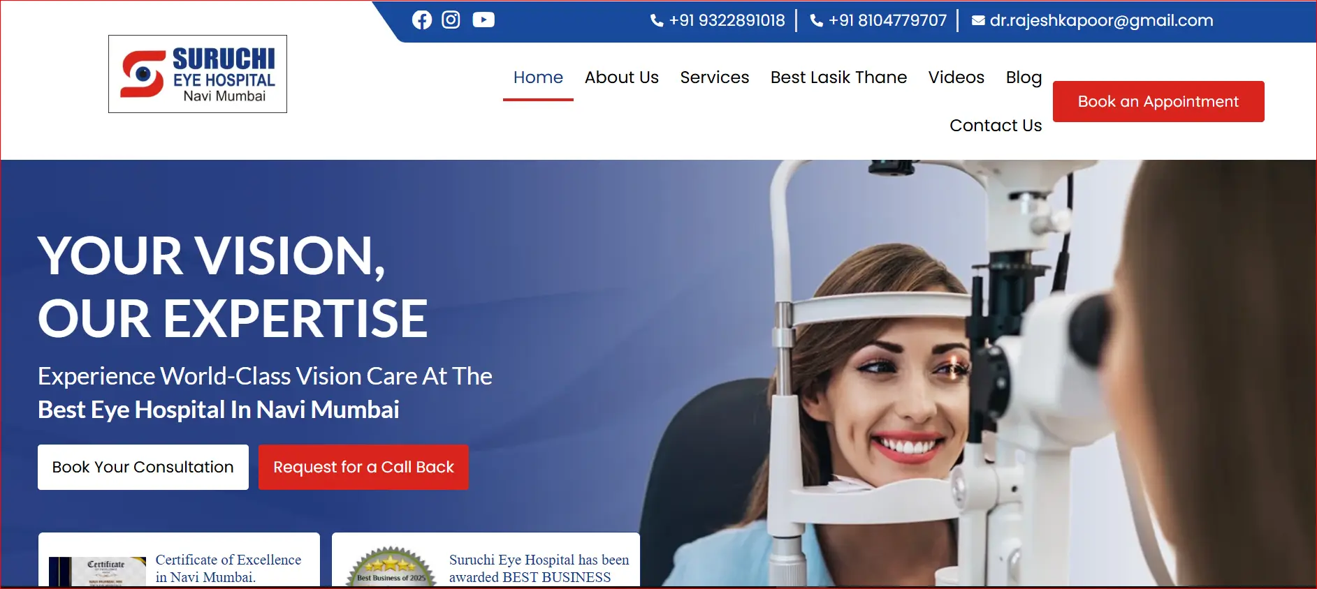 Patient undergoing eye examination at Suruchi Eye Hospital Navi Mumbai during vision test