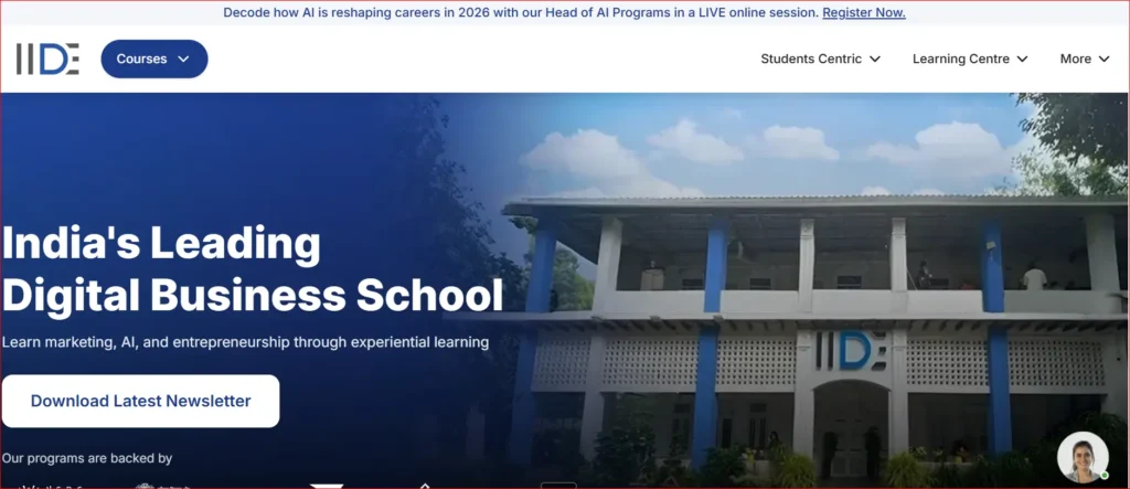 IIDE Digital Business School building and homepage