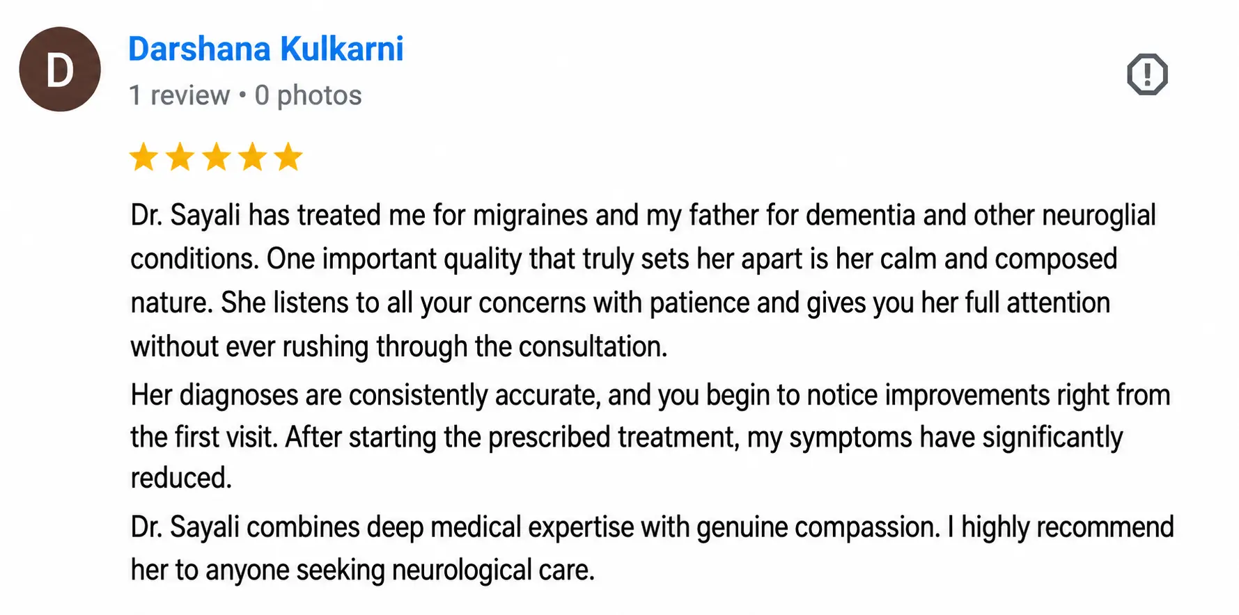 Dr. Sayali Kalbhor Patil - Google Review
