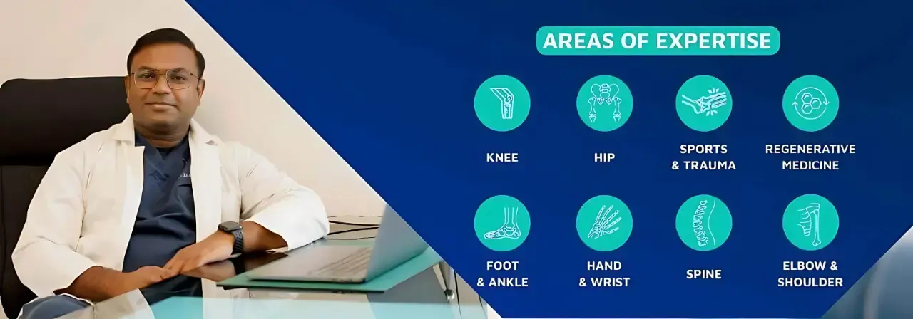 Orthopedic surgeon Dr Kiran showcasing expertise in knee hip sports injury spine foot and ankle treatments