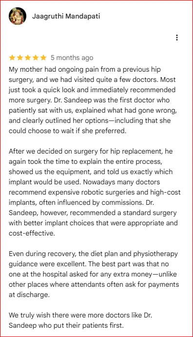 Patient review mentioning injections and physiotherapy