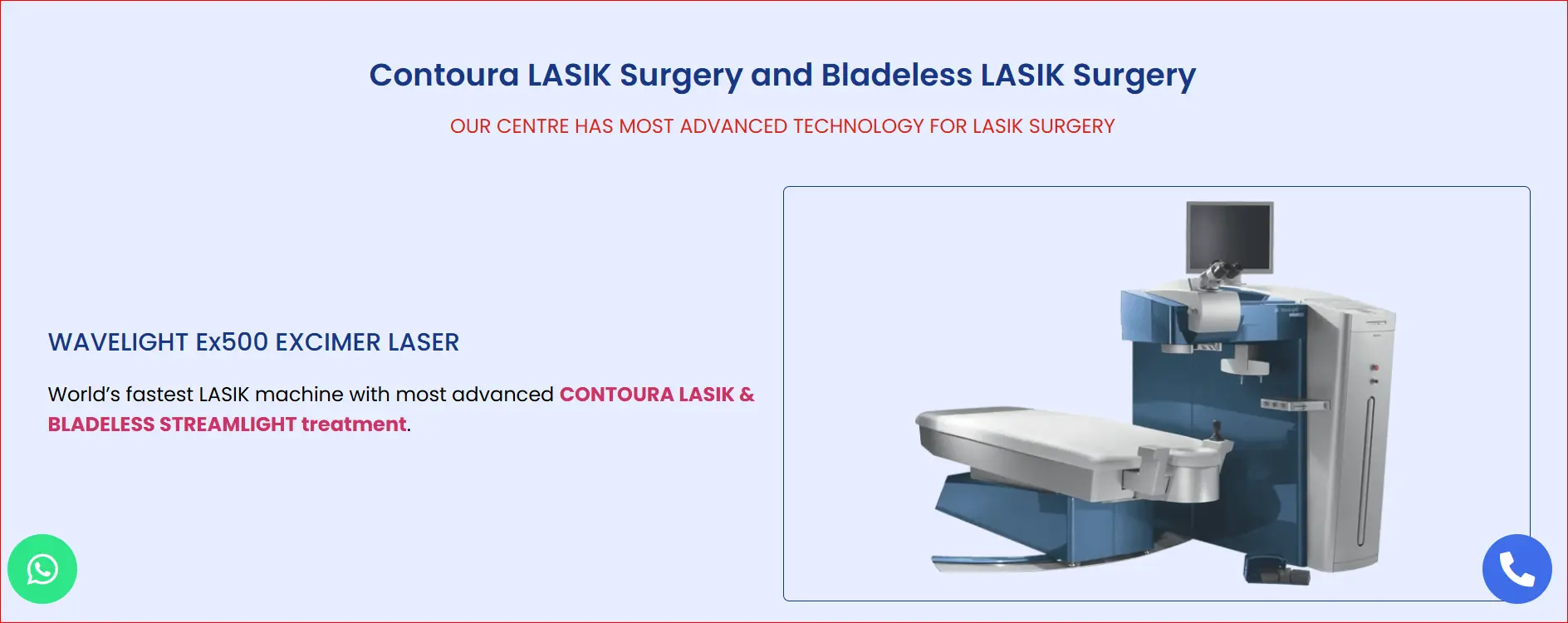 WaveLight EX500 Excimer Laser machine for Contoura LASIK and bladeless laser eye surgery at an advanced eye care center