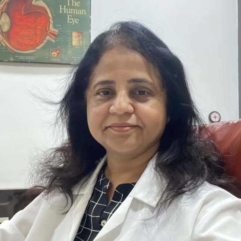 Eye doctor in white coat at eye clinic