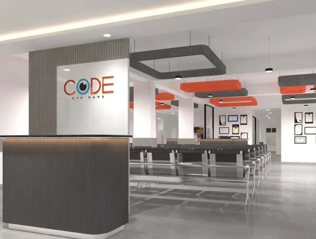 CODE Eye Care hospital - Best Hospital for Cataract Surgery in Chennai- reception and patient waiting area with modern interior design