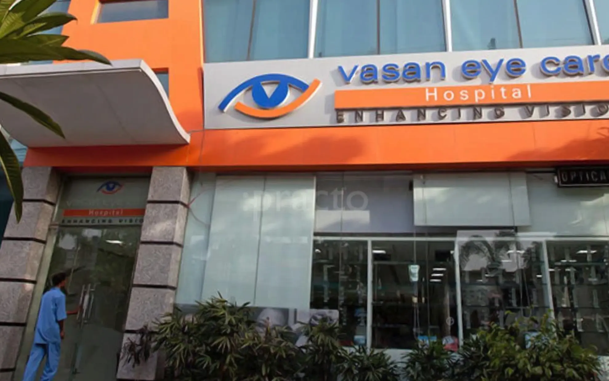 Vasan Eye Care Hospital building exterior with hospital signage and entrance