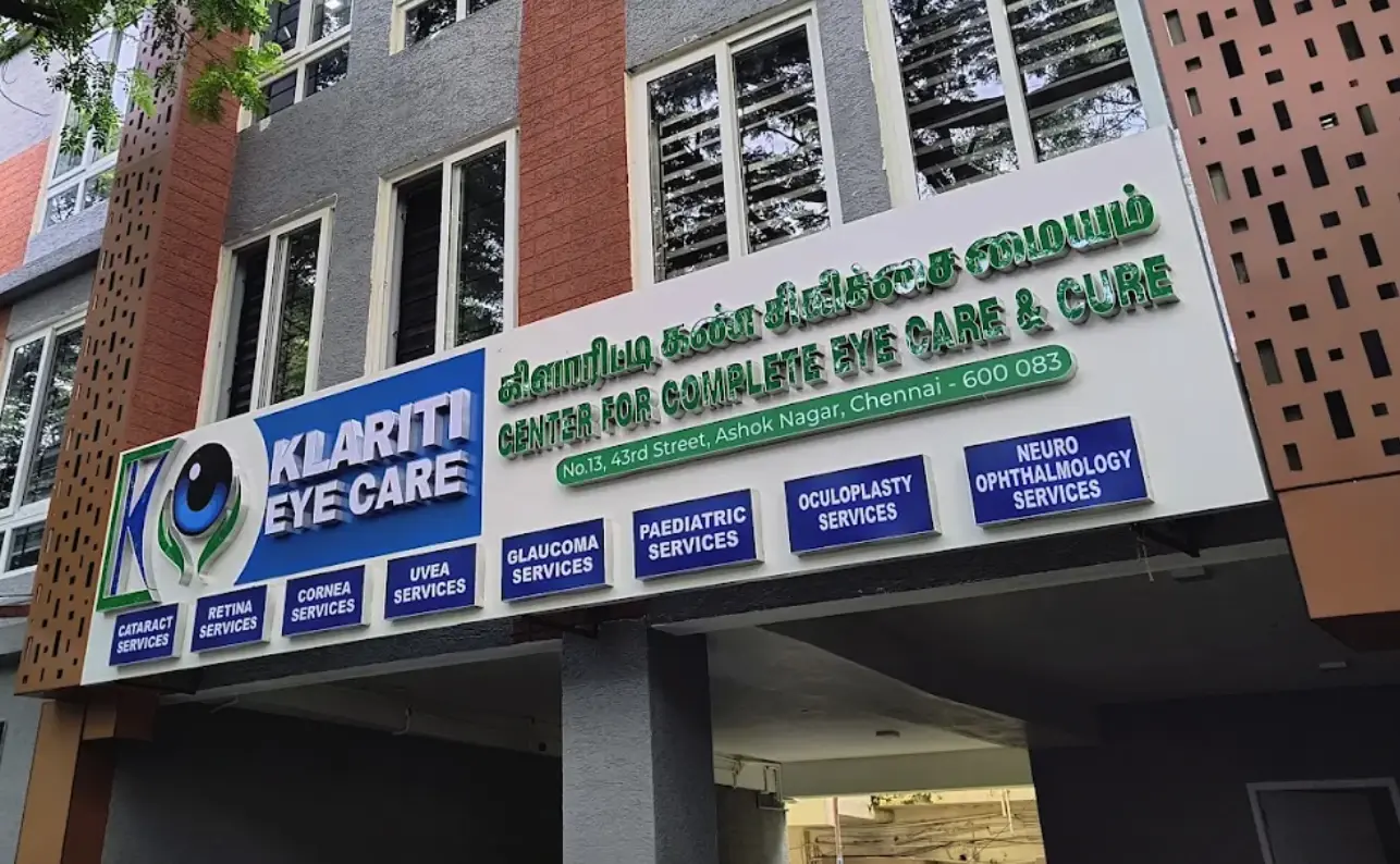 Klarti Eye Care eye hospital building in Ashok Nagar, Chennai, offering complete eye care and cure services