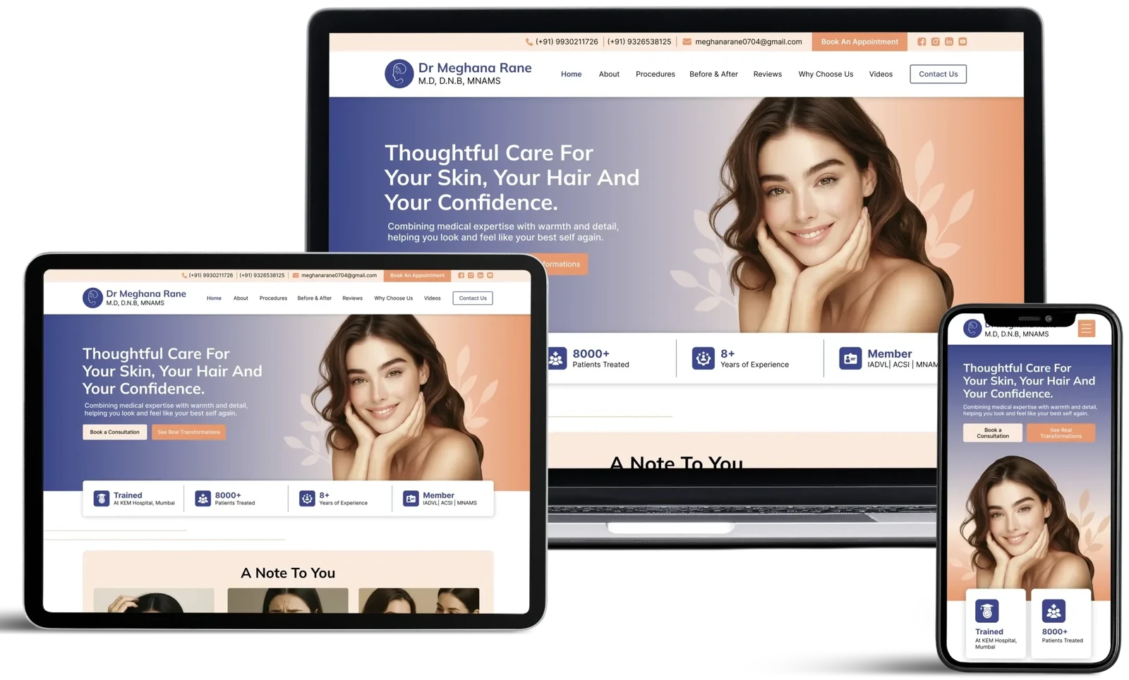 Dr Meghana Rane website by GrowthPixel shown on a laptop, a tablet and a phone