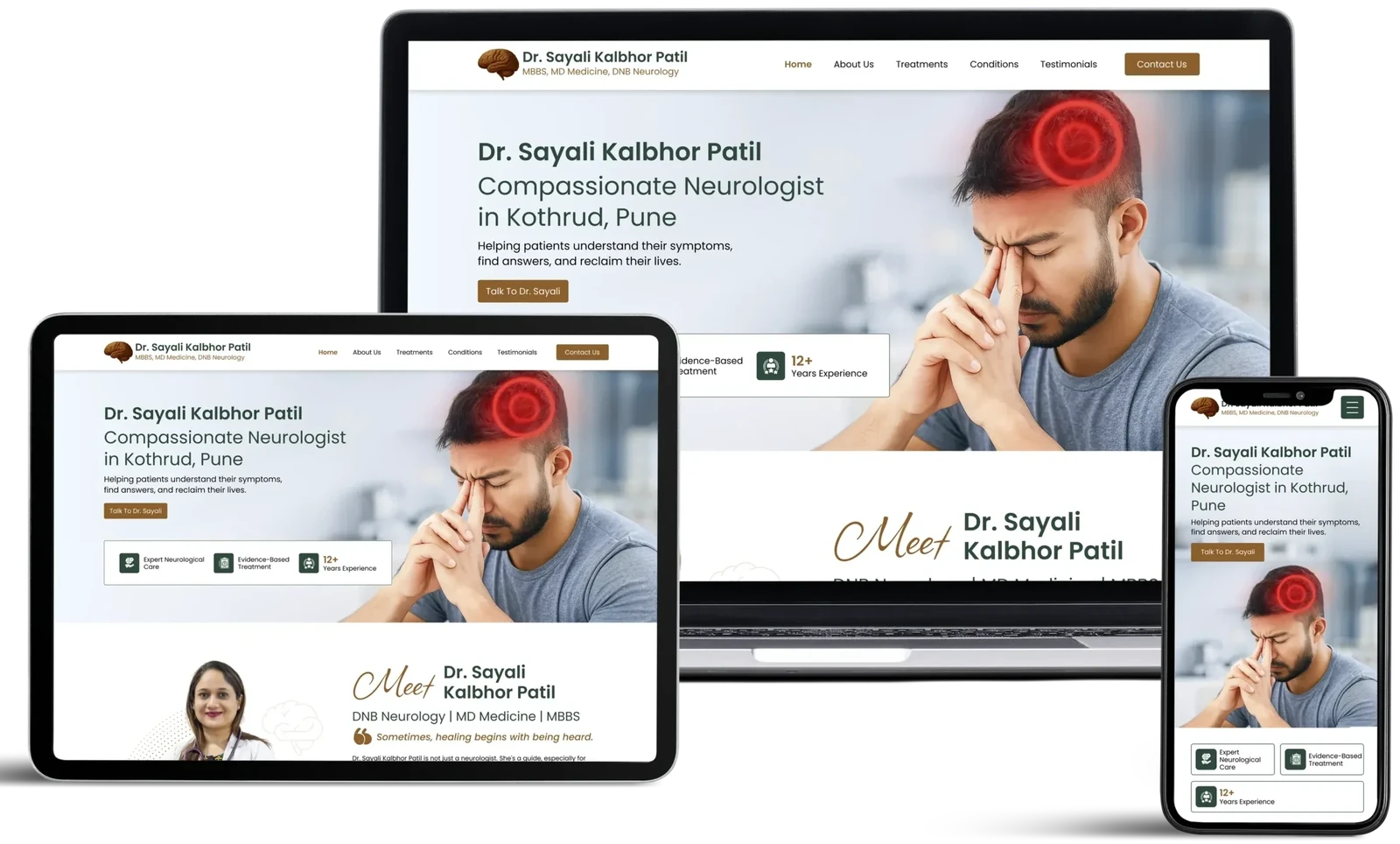 Dr Sayali Kalbhor Patil website by GrowthPixel shown on a laptop, a tablet and a phone
