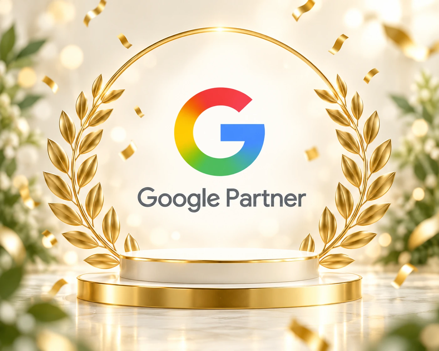 Google Partner badge on a gold podium