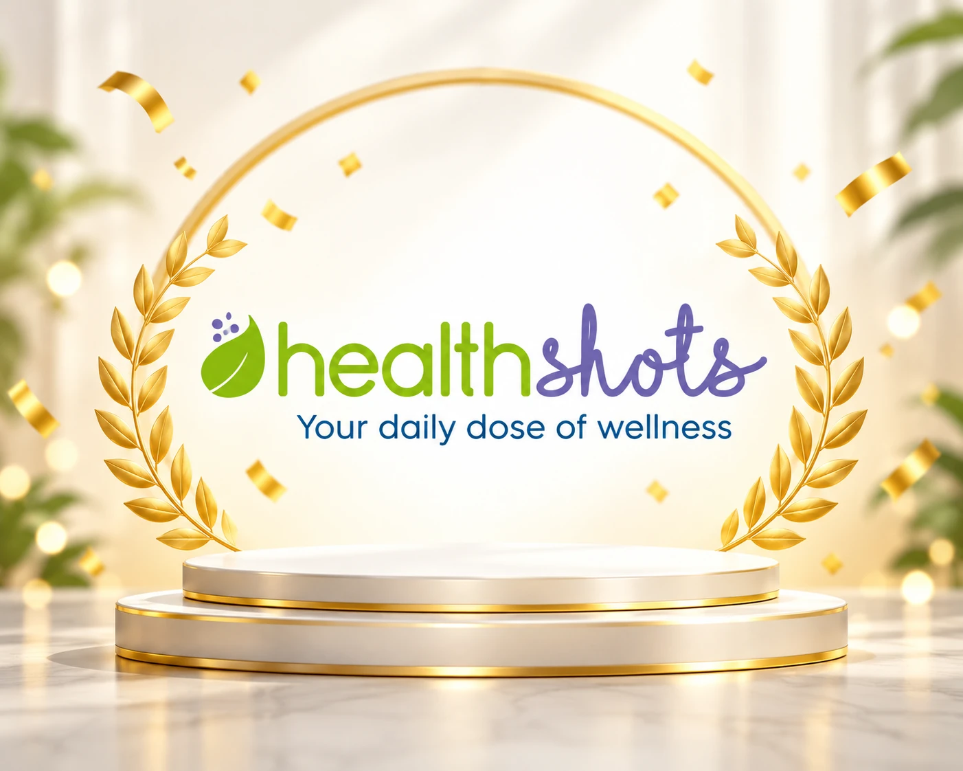 Healthshots logo on a gold podium