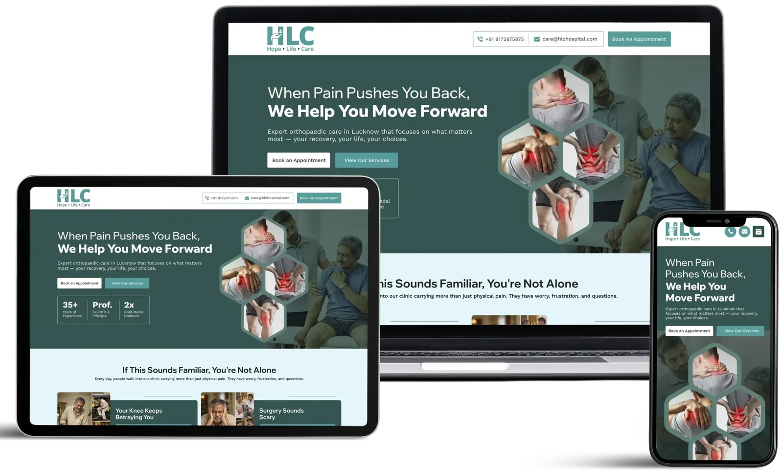 HLC Hope Life Care website by GrowthPixel shown on a laptop, a tablet and a phone